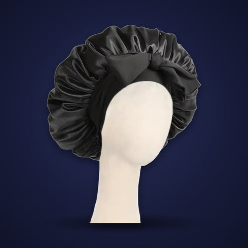 Satin sleep bonnet in black