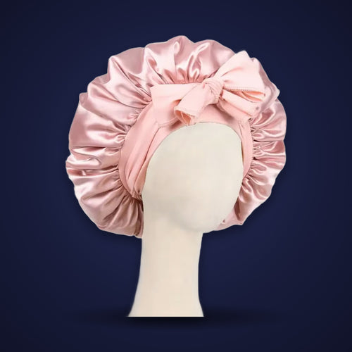 Satin sleep bonnet in champagne