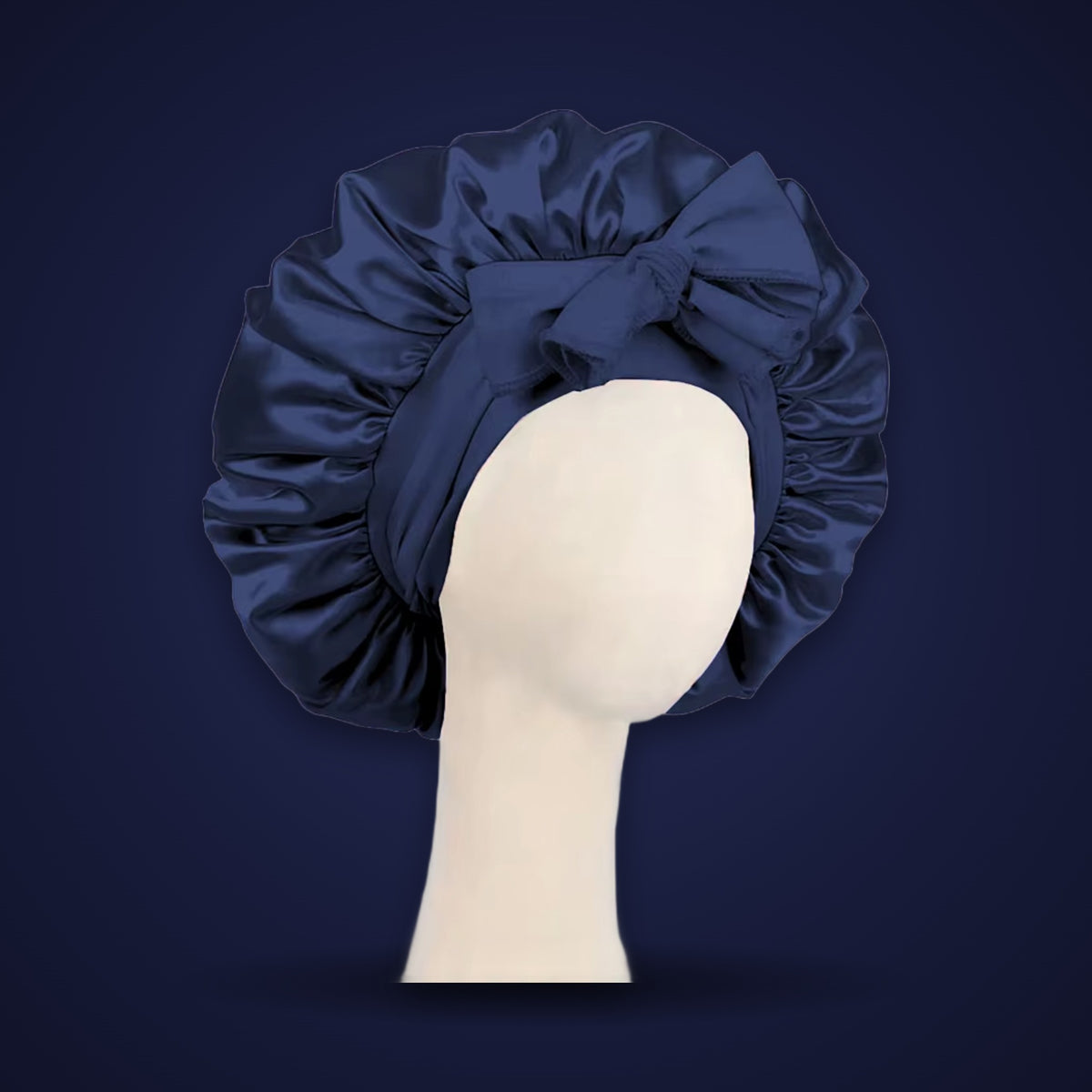 Satin sleep bonnet in navy blue