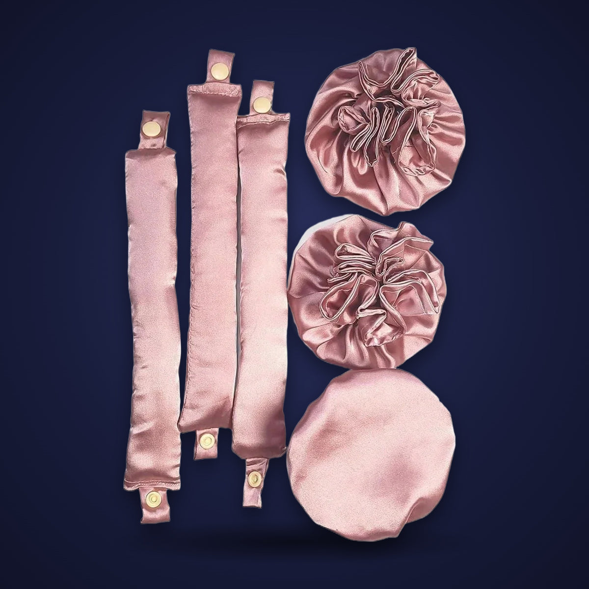 Heatless curling set: three satin rods and three caps